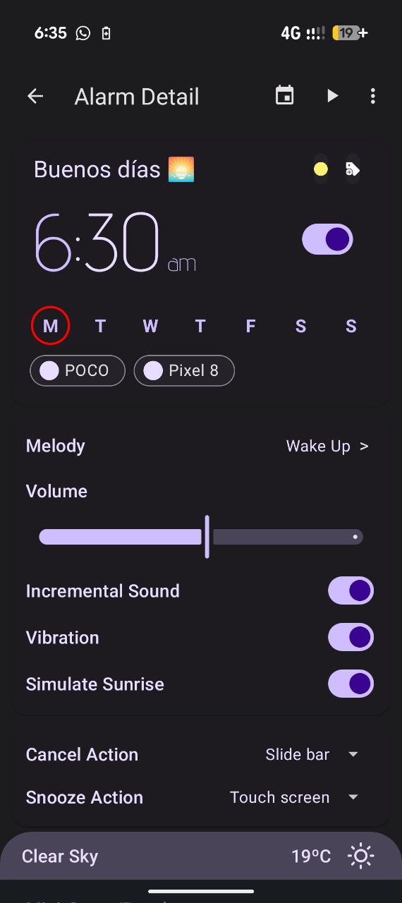 Configuración de alarma